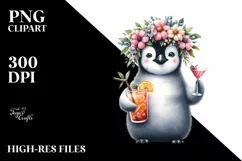 Young Penguin Adorned With Flowers Enjoying A Cocktail | Product Image 3