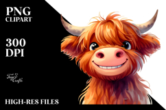 Funny Highland Cow Portrait, PNG Product Image 2