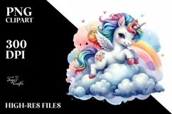 Colorful Baby Unicorn Bouncing on Cloud Puff PNG Product Image 1