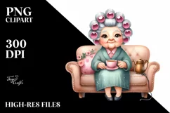 Old Lady Washing Hair Tea Cup Clipart Product Image 3