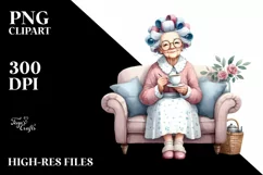 Old Lady Washing Hair Tea Cup Clipart Product Image 1