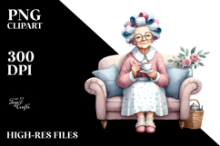 Old Lady Washing Hair Tea Cup Clipart Product Image 2
