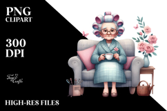 Old Lady Washing Hair Tea Cup Clipart Product Image 2