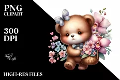 Detailed Baby Bear with Flowers | Sublimation | Clipart Product Image 1