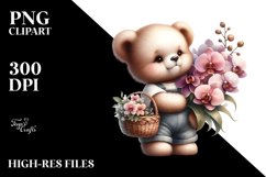 baby Bear Holding Flowers and Orchid Bouquet | Sublimation | Product Image 3