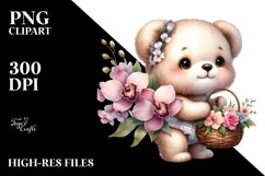 baby Bear Holding Flowers and Orchid Bouquet | Sublimation | Product Image 3