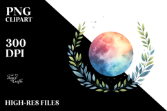 Watercolor Vibrant Moon Foliage Clipart Product Image 2