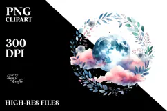 Watercolor Vibrant Moon Foliage Clipart Product Image 2