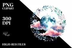 Watercolor Vibrant Moon Foliage Clipart Product Image 3