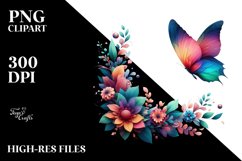 Abstract Vibrant Butterfly with Flowers PNG Product Image 3