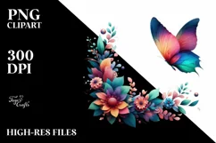 Abstract Vibrant Butterfly with Flowers PNG Product Image 3