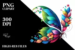 Abstract Vibrant Butterfly with Flowers PNG Product Image 1