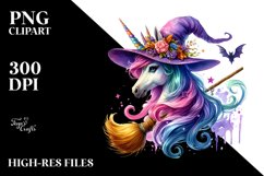 Vibrant Halloween Unicorn with Broom | Sublimation Clipart Product Image 3