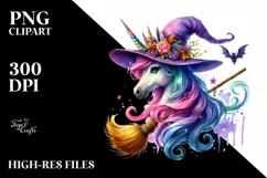 Vibrant Halloween Unicorn with Broom | Sublimation Clipart Product Image 3