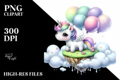 Cute Baby Unicorn Floating PNG Product Image 3