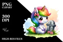 Cute Baby Unicorn Grave Stile Clipart Product Image 2