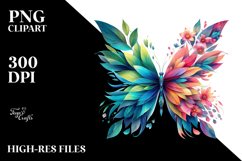 Abstract Vibrant Butterfly with Flowers PNG Product Image 1