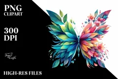 Abstract Vibrant Butterfly with Flowers PNG Product Image 1