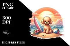 Watercolor Poodle Surf Ball Sunset Clipart Product Image 1