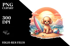 Watercolor Poodle Surf Ball Sunset Clipart Product Image 2