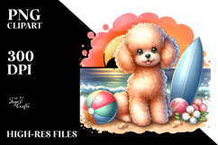 Watercolor Poodle Surf Ball Sunset Clipart Product Image 2