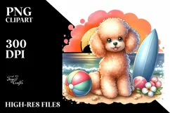 Watercolor Poodle Surf Ball Sunset Clipart Product Image 3