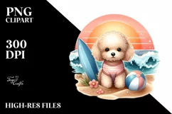 Watercolor Poodle Surf Ball Sunset Clipart Product Image 1