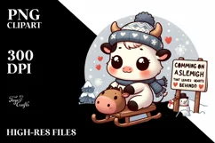 a Retro Winter Cow on Sleight PNG Product Image 3