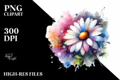 Watercolor Abstract with Daisy Glossy Petals PNG Product Image 1