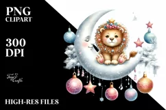 a Cute Christmas Lion with Snowflakes PNG Product Image 1