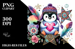 colorful Penguin Heart Sitting PNG Product Image 2