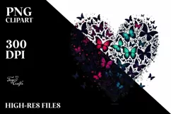 Digital Heart with Butterflies Silhouettes PNG Product Image 2