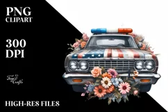 Vintage Police Car USA Flag Sticker Product Image 3