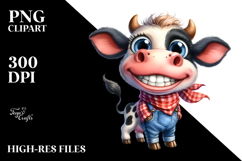 Watercolor Happy Cow in Farm Jeans Clipart Product Image 2
