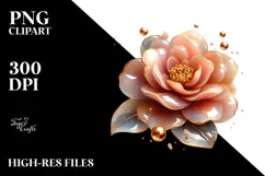 Abstract Camellia with Golden Insertions PNG Product Image 2