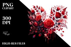 Watercolor Red Floral Heart PNG Product Image 2