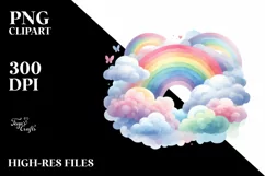 Watercolor Colorful Rainbow with Clouds Clipart Product Image 1