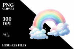 Watercolor Colorful Rainbow with Clouds Clipart Product Image 1