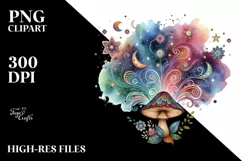 colorful Magical Aster Mushroom | Sublimation | Clipart Product Image 1