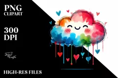 Colorful Smiling Cloud with Hearts PNG Product Image 2