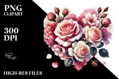 Washed Watercollor Delicate Rose Heart PNG Product Image 2