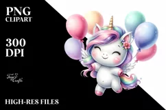 Colorful Baby Unicorn Dancing with Balloons | Clipart Product Image 3
