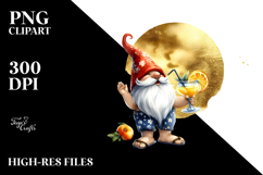 Gnome in Beachwear Drinking Cocktail PNG Product Image 2