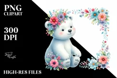 Colorful Baby Polar Bear Floral Clipart Product Image 1