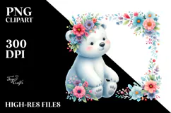 Colorful Baby Polar Bear Floral Clipart Product Image 2