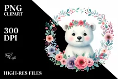 Colorful Watercolor Baby Polar Bear Frame | Clipart Product Image 1