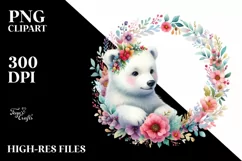 Colorful Baby Polar Bear Floral Clipart Product Image 1