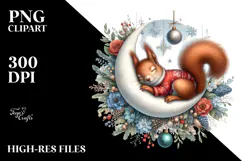 Boho Cute Baby Squirrel Dressed for Christmas, PNG Product Image 2