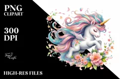 Colorful Unicorn with Spring Petals PNG Product Image 3