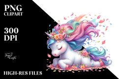 Colorful Unicorn with Spring Petals PNG Product Image 3